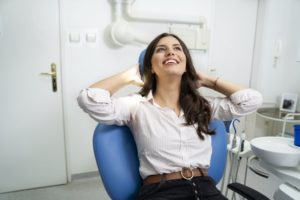 Woman relaxes after her treatment with nitrous oxide